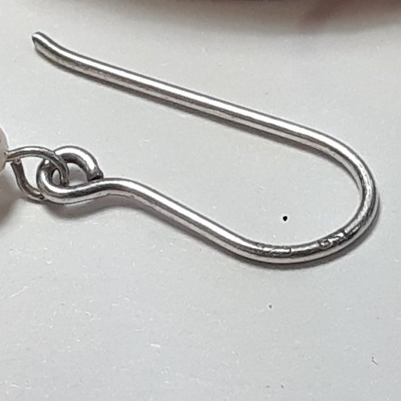 Estate Mother of Pearl Flower & Pearl Sterling Silver French Top Earrings #18748 - Picture 4 of 4